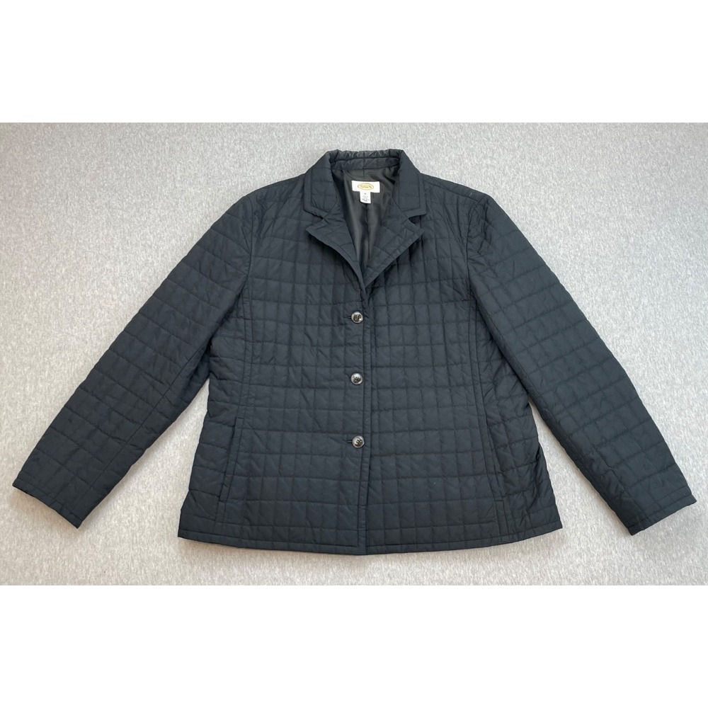 Talbots Jacket Womens 14 Gray Button Front Closure Waterproof Quilted